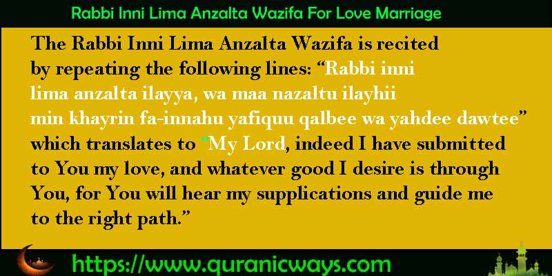 Rabbi Inni Lima Anzalta Wazifa For Love Marriage